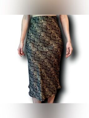 Urban Outfitters Satin-Feel Snakeskin Flare Hem Midi Skirt Y2K 90s Vibe